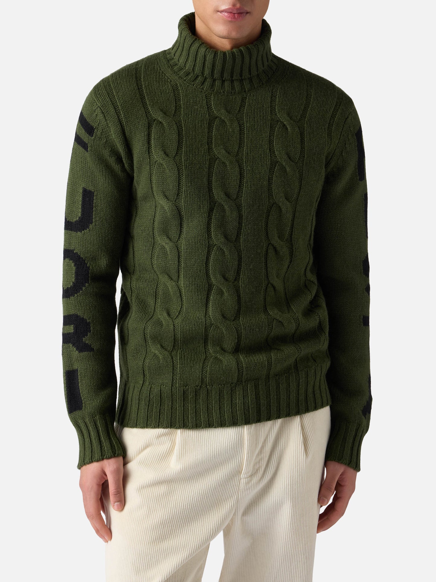 Man turtleneck braided sweater with Fuori pista jacquard