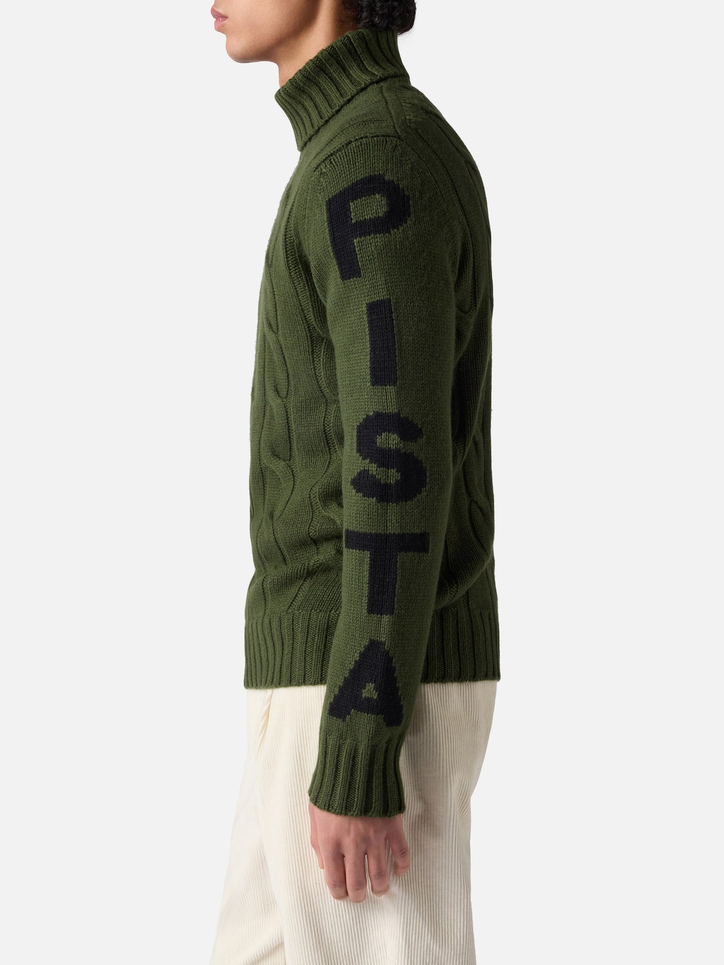 Man turtleneck braided sweater with Fuori pista jacquard