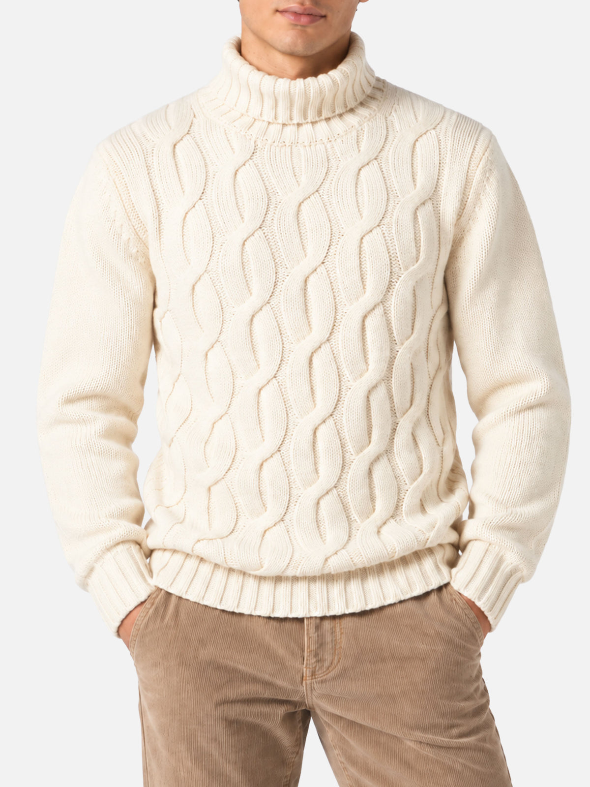 Maglione Fisherman bianco panna a trecce