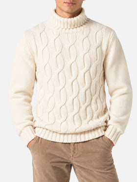 Maglione Fisherman bianco panna a trecce
