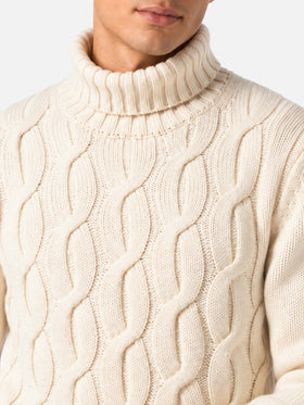 Maglione Fisherman bianco panna a trecce