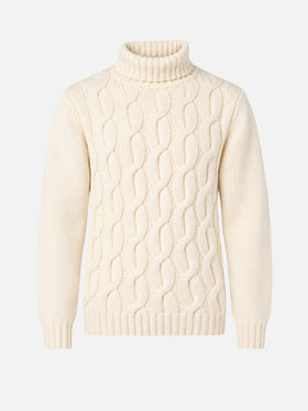 Maglione Fisherman bianco panna a trecce
