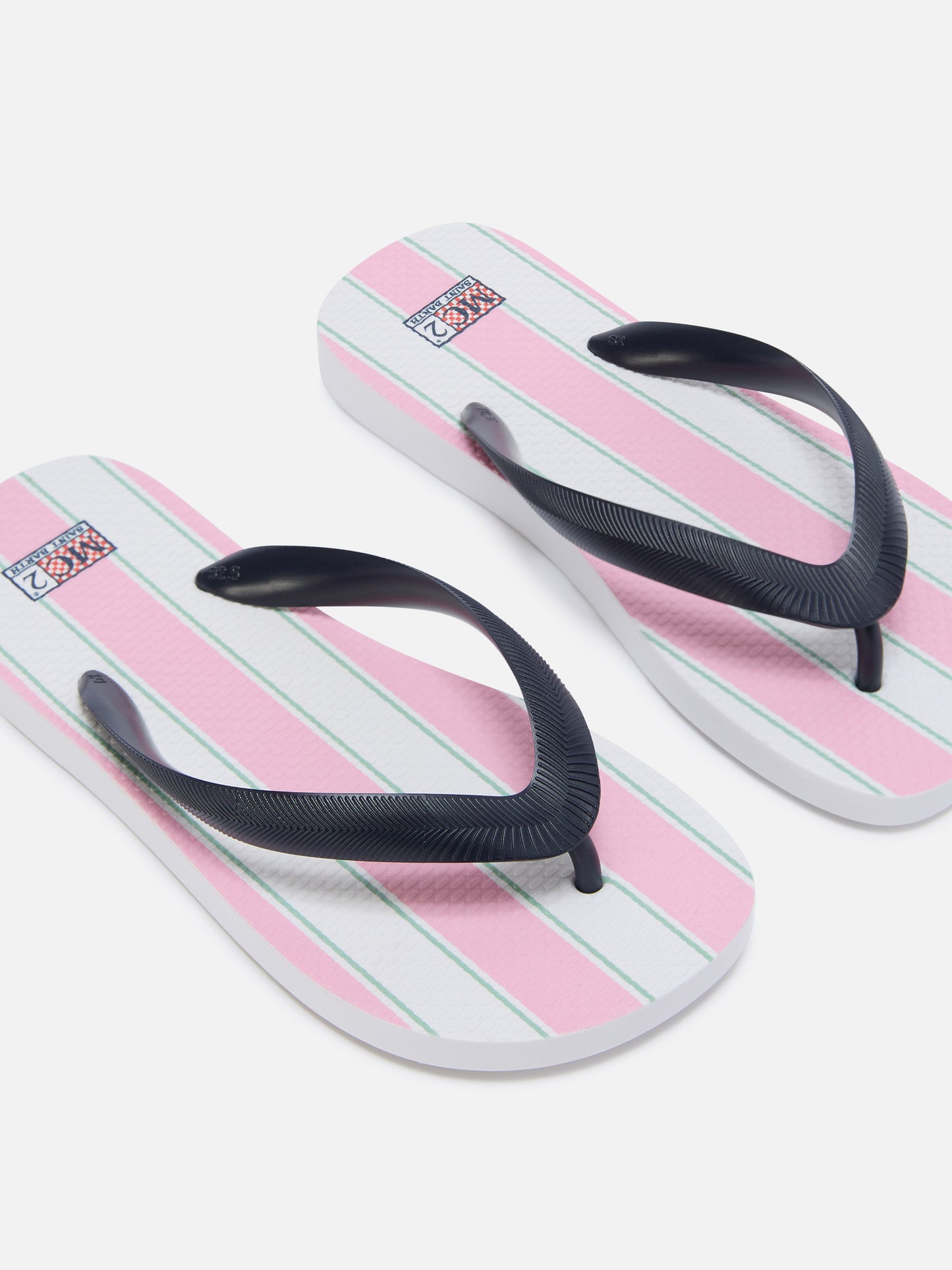 Gummi-Slides zum Hineinschlüpfen mit rosa-weißen Streifen 