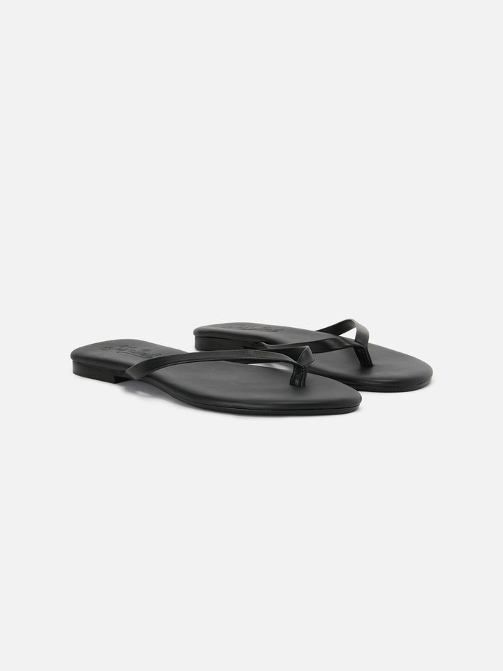 Essentials real leather flip flops in black