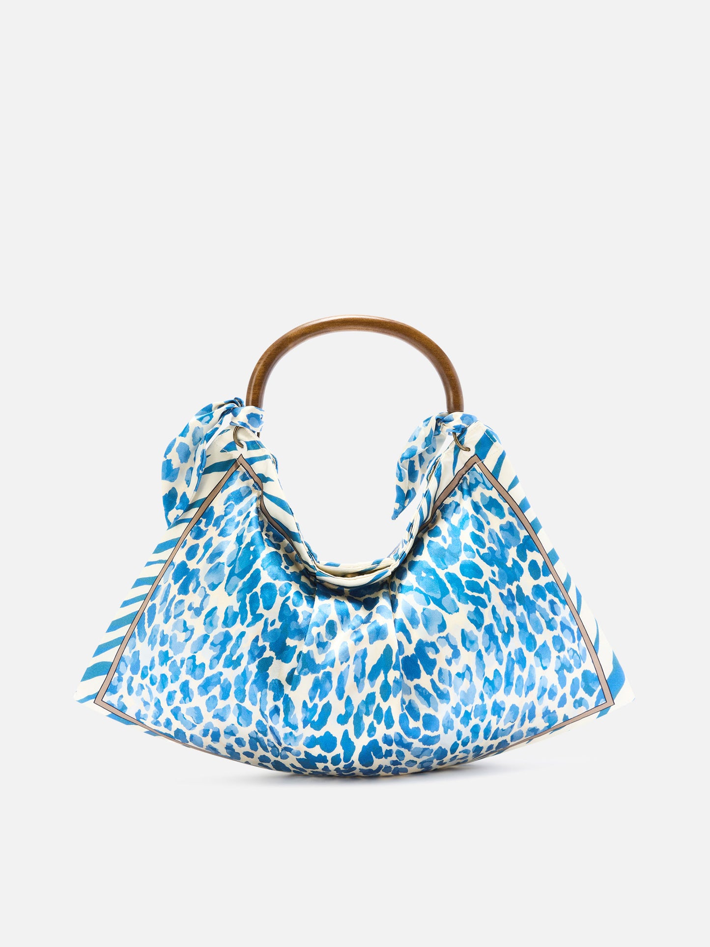 Tasche aus Seidenfoulard mit Holzgriff und Animal-Print 