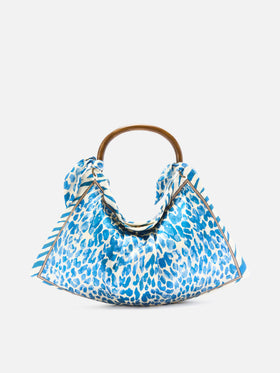 Tasche aus Seidenfoulard mit Holzgriff und Animal-Print 