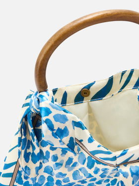 Tasche aus Seidenfoulard mit Holzgriff und Animal-Print 