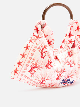 Foulard bag with soft structure and coral pattern