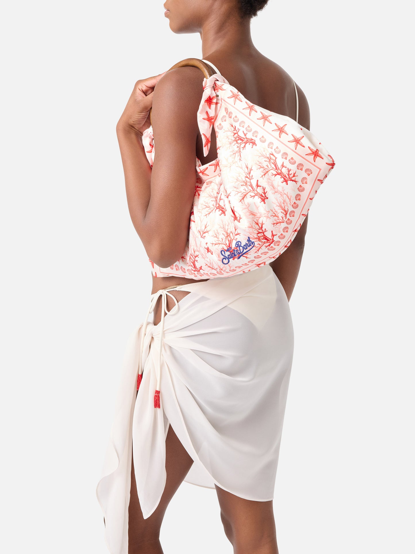 Foulard-Tasche mit weicher Struktur und Korallenmuster 