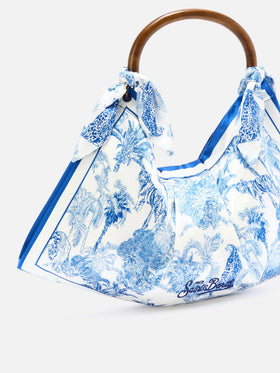Foulard bag with soft structure and toile de Jouy pattern
