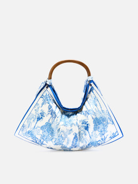 Foulard bag with soft structure and toile de Jouy pattern