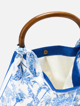 Foulard bag with soft structure and toile de Jouy pattern