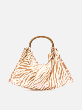 Seidentasche als Foulard mit Holzgriff und Animal-Print 