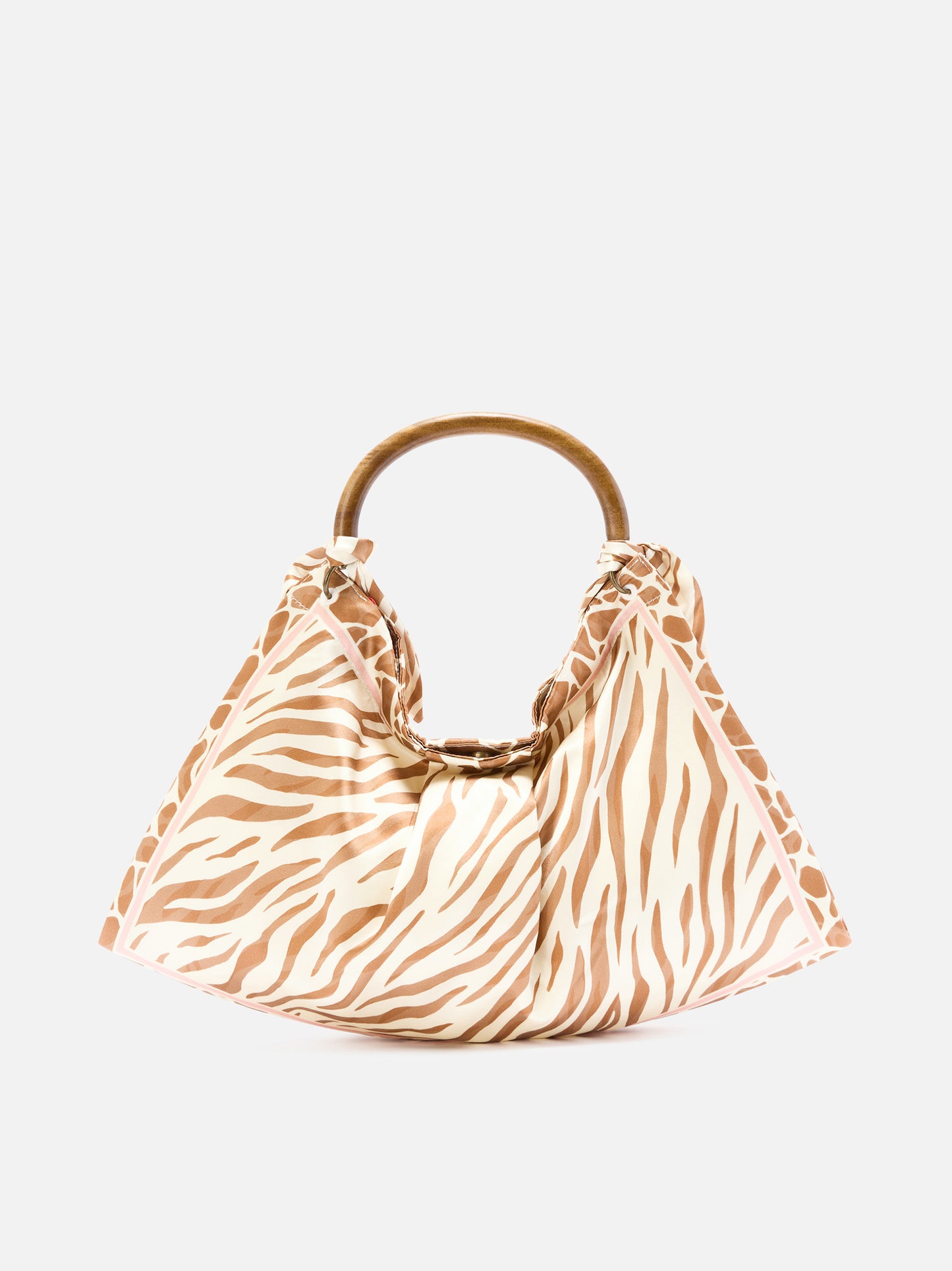 Seidentasche als Foulard mit Holzgriff und Animal-Print 