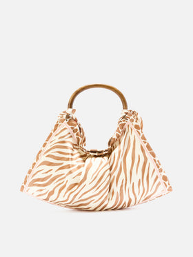 Seidentasche als Foulard mit Holzgriff und Animal-Print 