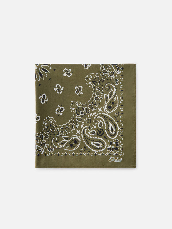 Foulard in cotone con stampa bandana verde militare