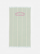 Light cotton beach towel Fouta with water green striped print and embroidery