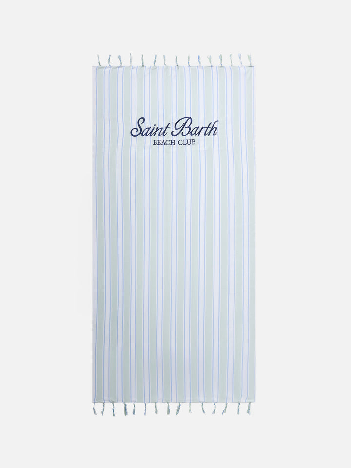 Foutas Lightbeach towel with aqua green and white stripes and embroidered logo
