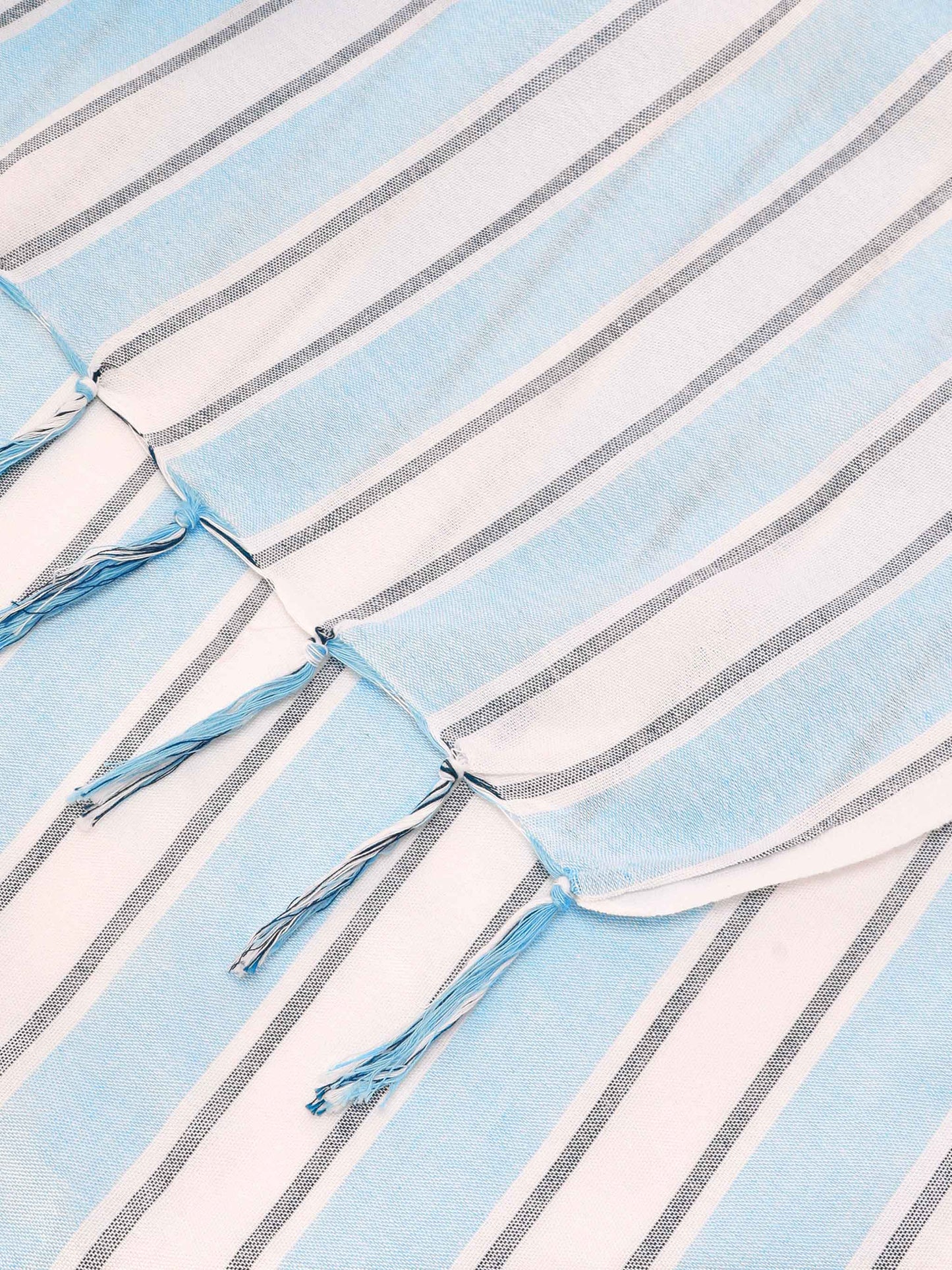 Foutas Lightbeach towel with light blue and white stripes and embroidered logo