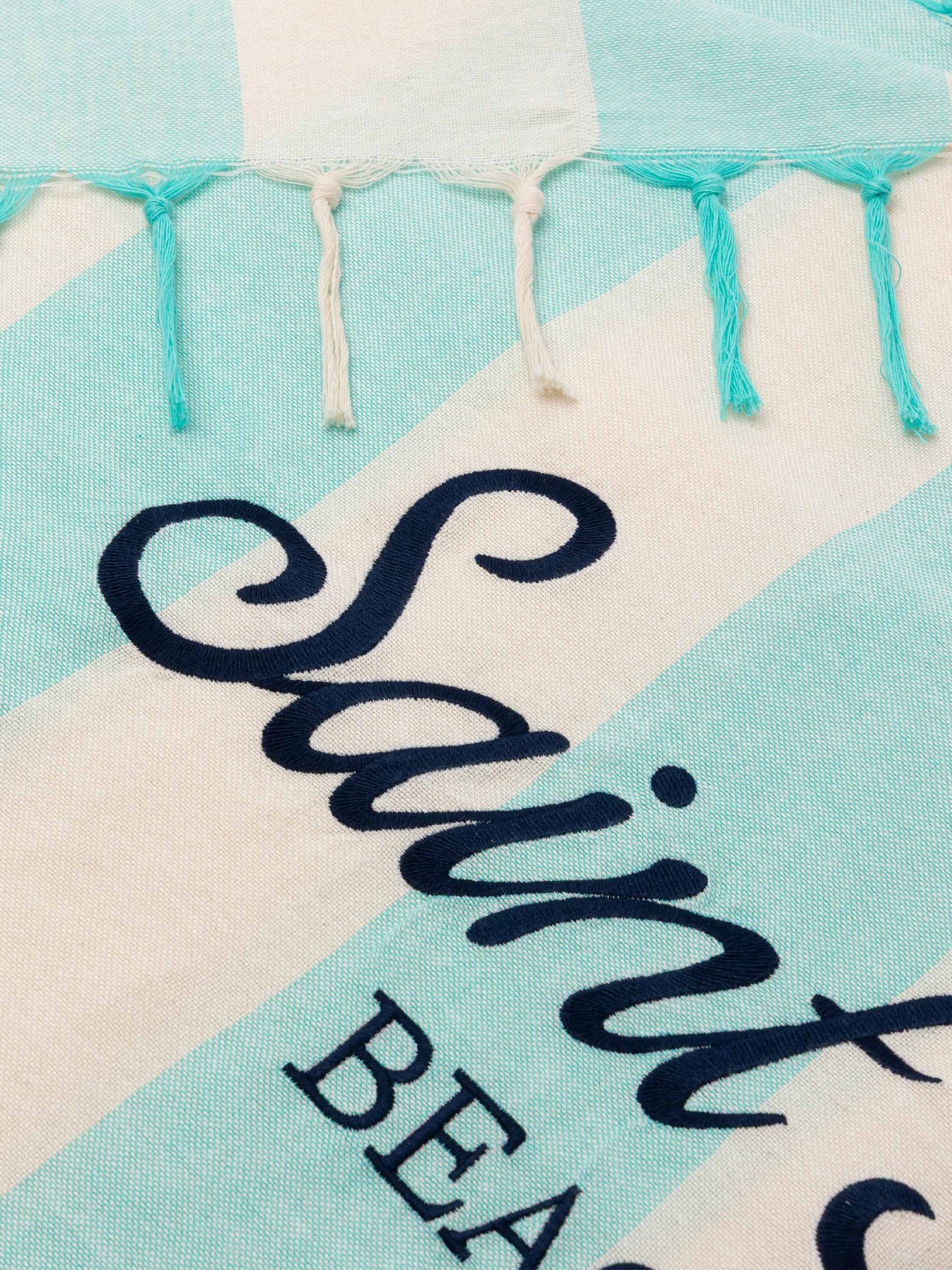 Light cotton Fouta beach towel with water green  striped print
