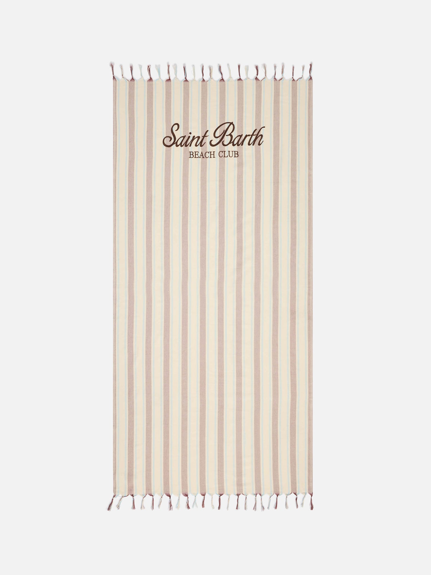 Serviette de plage fouta Lightbeach à rayures beige et bleu clair avec logo brodé 