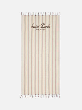 Serviette de plage fouta Lightbeach à rayures beige et bleu clair avec logo brodé 