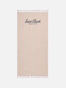 Foutas Lightbeach towel with pink and white stripes and embroidered logo
