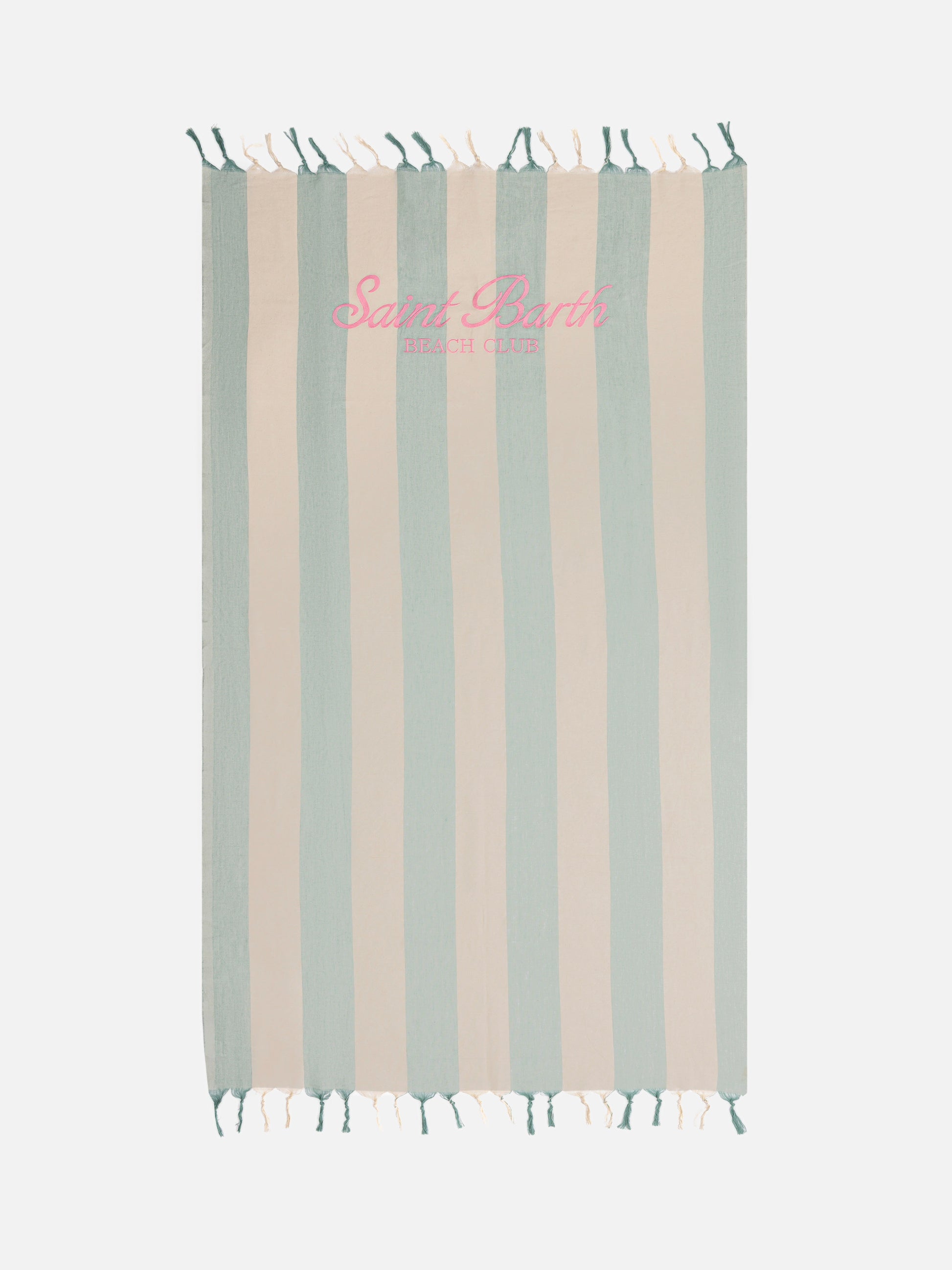 Light cotton Fouta beach towel with sage green striped print - MC2 Saint Barth