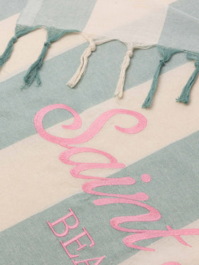 Light cotton Fouta beach towel with sage green striped print - MC2 Saint Barth