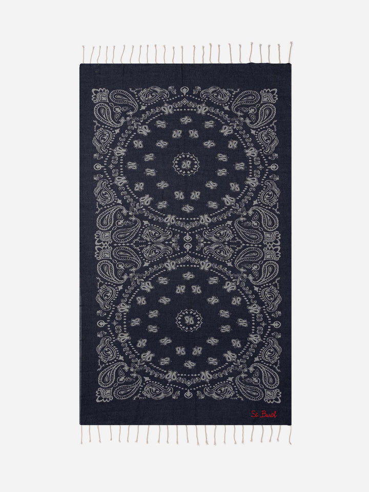 Foutas cotton Jaquard beach towel with navy blue bandana pattern