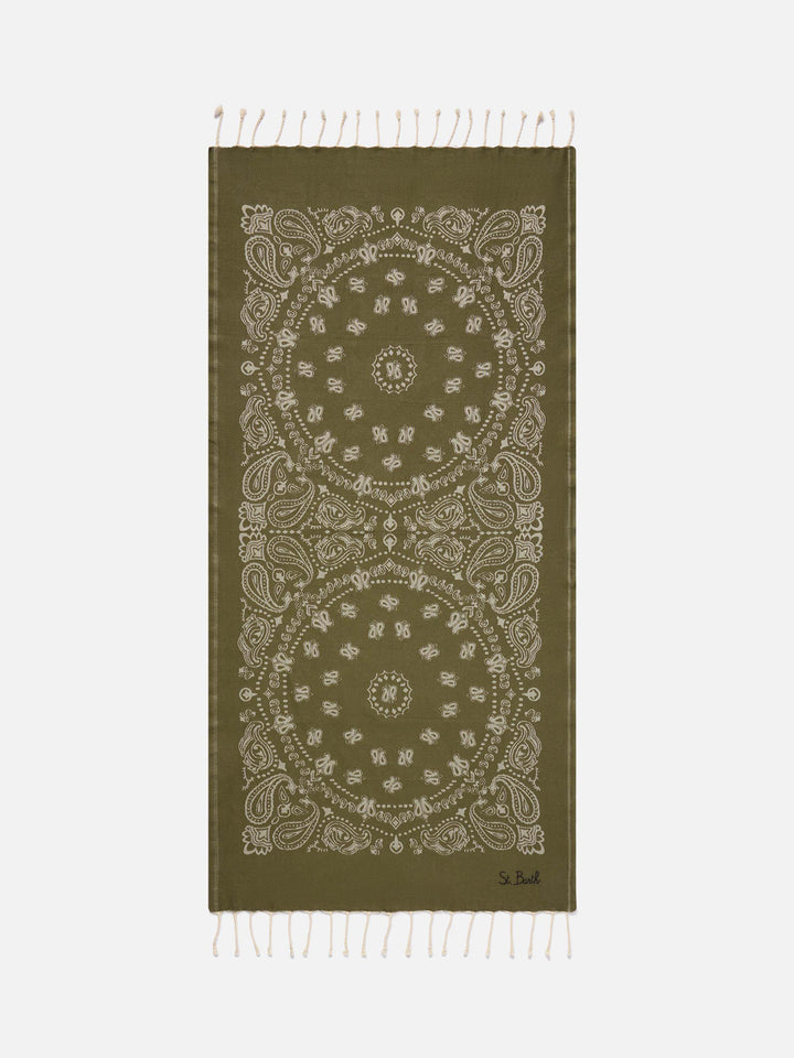 Serviette de plage en coton fouta jacquard avec motif bandana vert militaire 