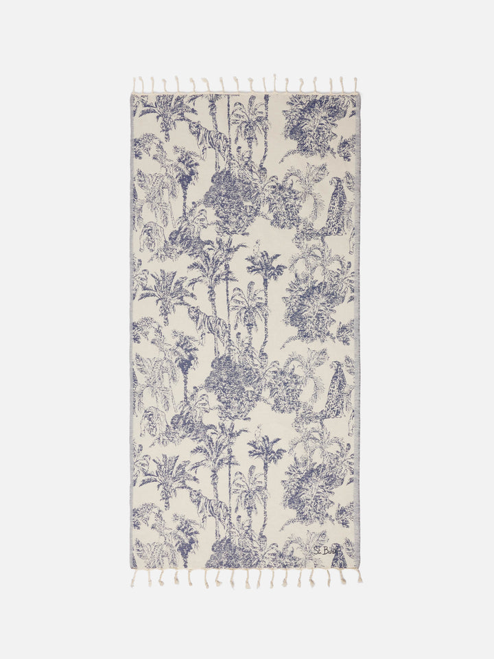Foutas cotton beach towel with toile de Jouy Jaquard