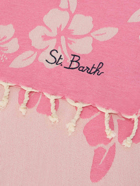 Foutas cotton Jaquard pink beach towel with hibiscus pattern