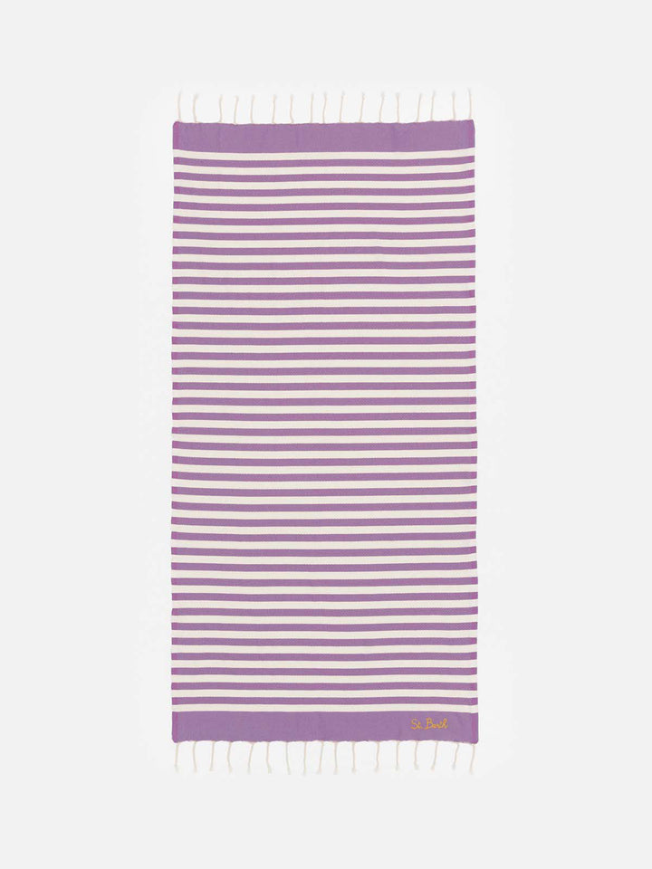 Cotton beach towel Fouta with purple striped print - MC2 Saint Barth