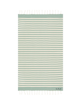 Cotton beach towel Fouta with sage green striped print