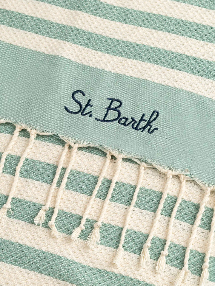 Cotton beach towel Fouta with sage green striped print