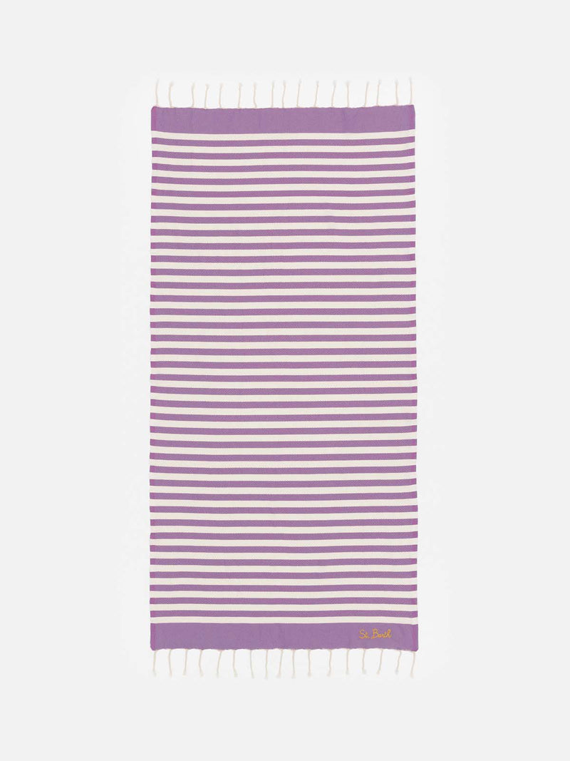 Cotton beach towel Fouta with purple striped print