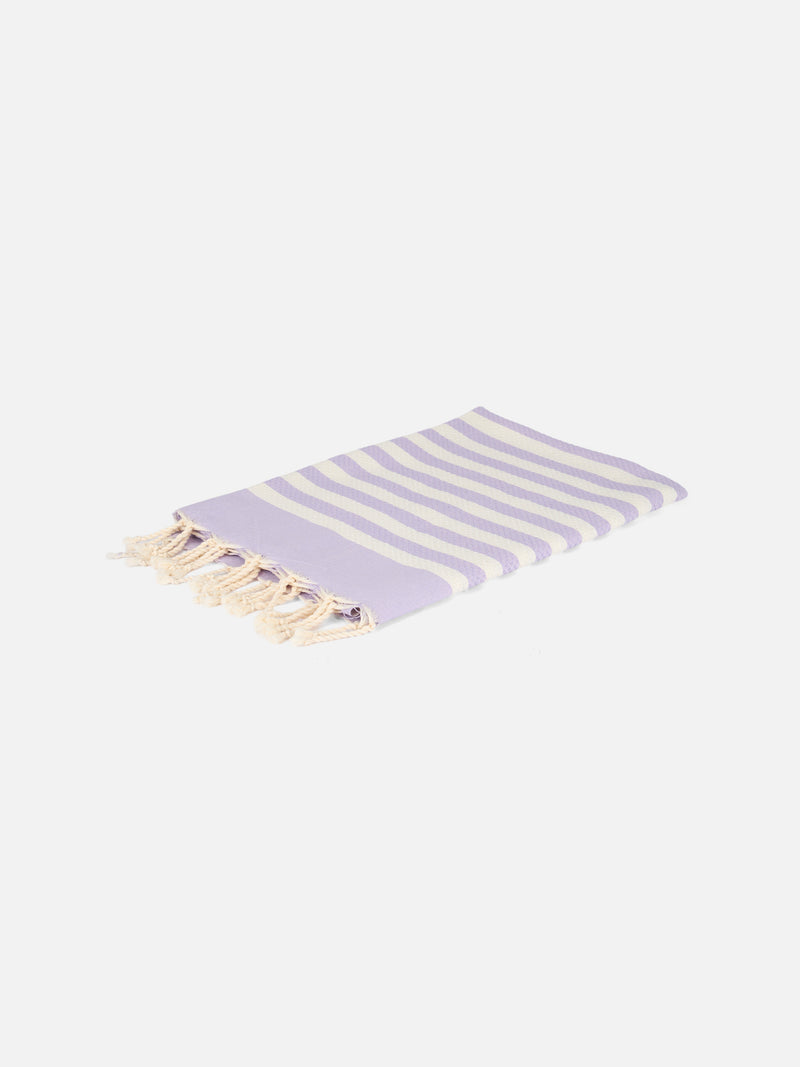 Cotton beach towel Fouta with purple striped print