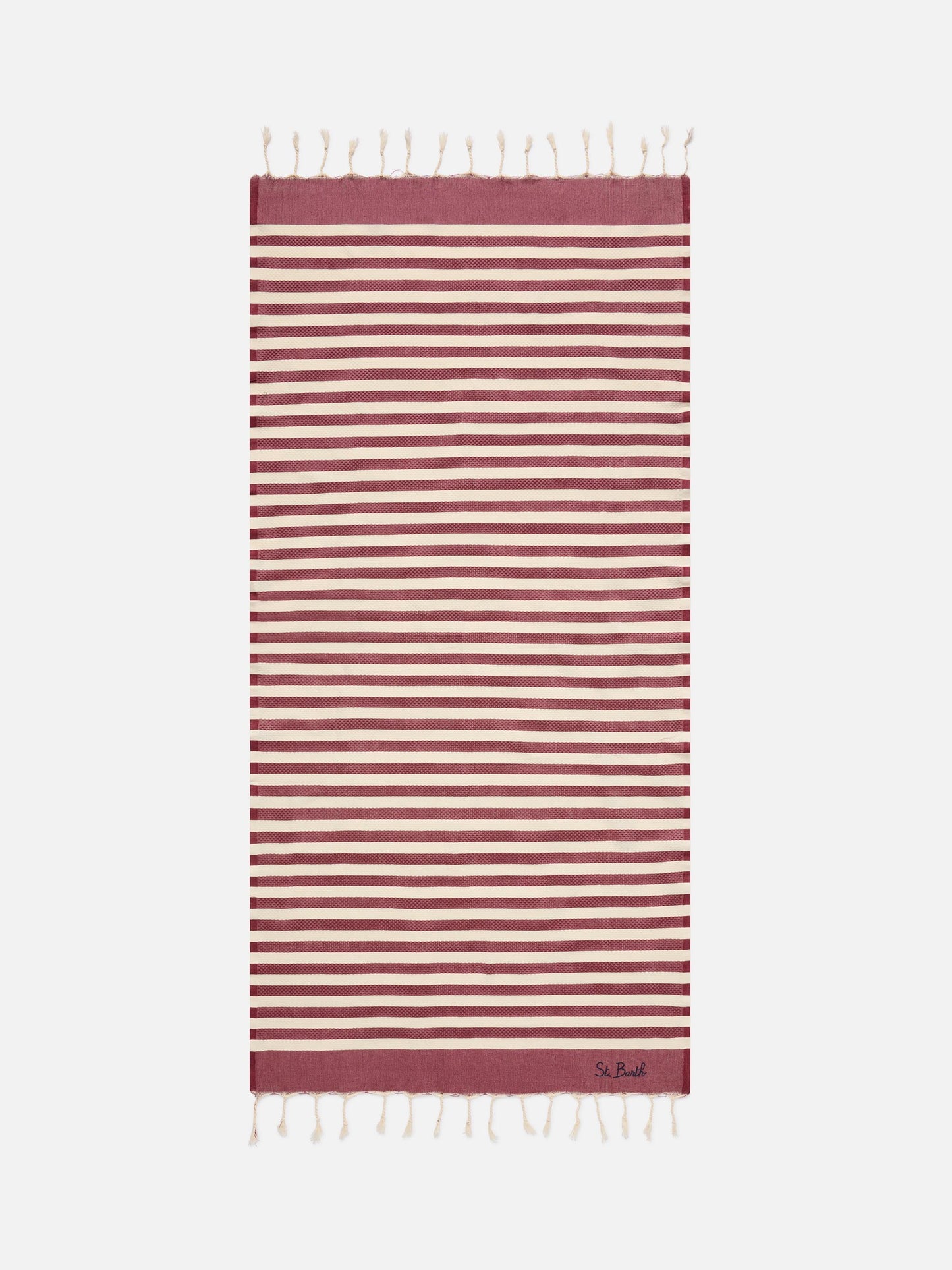 Fouta-Strandtuch mit bordeauxroten und weißen Streifen 