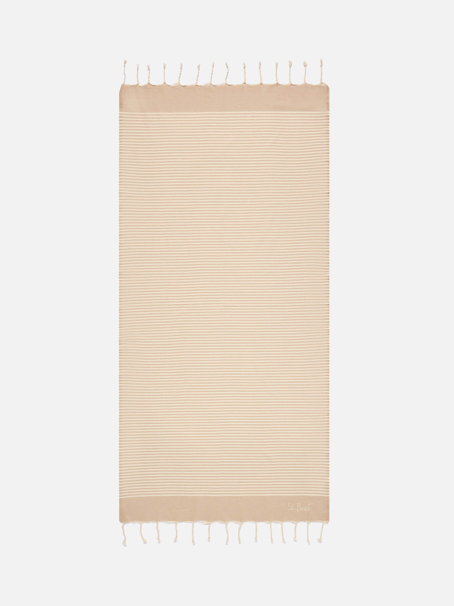 Telo mare Foutas a righe piccole beige e bianche
