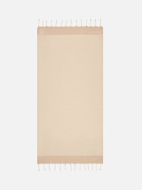 Telo mare Foutas a righe piccole beige e bianche