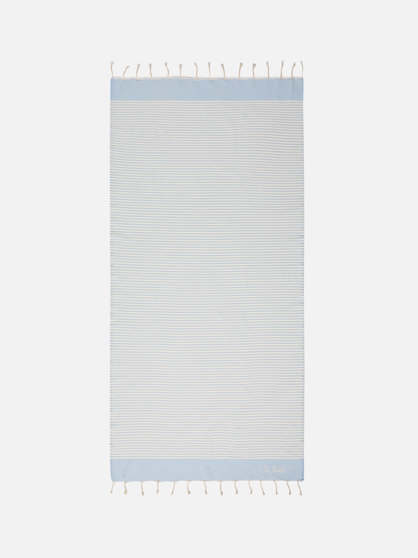 Foutas beach towel with small light blue and white stripes