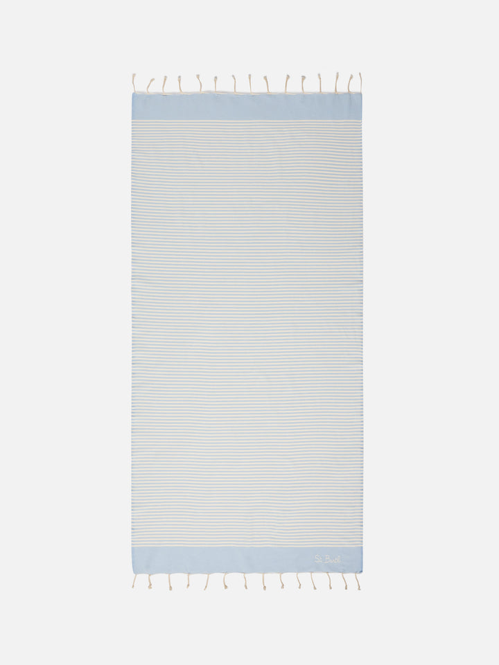 Foutas beach towel with small light blue and white stripes