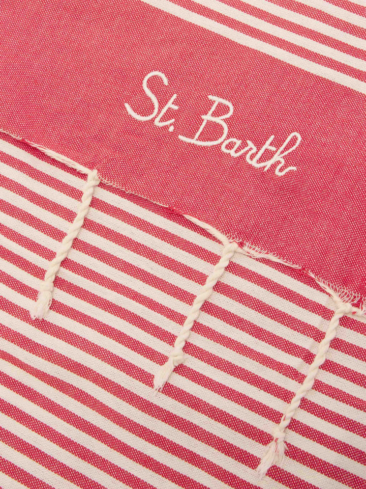 Foutas beach towel with small red and white stripes