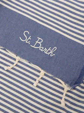 Telo mare Foutas a righe piccole blu navy e bianche