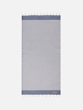 Telo mare Foutas a righe piccole blu navy e bianche