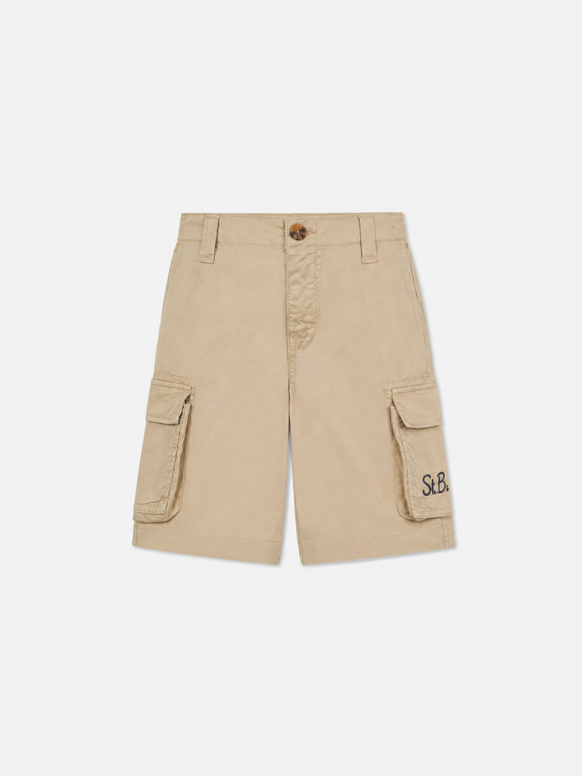 Boy beige cotton cargo shorts
