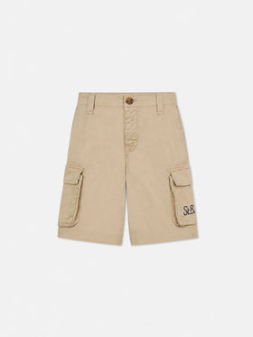 Boy beige cotton cargo shorts