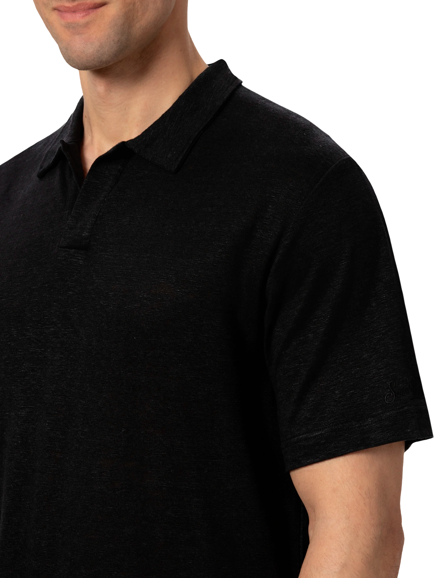 Polo in lino nero senza bottoni Fraser