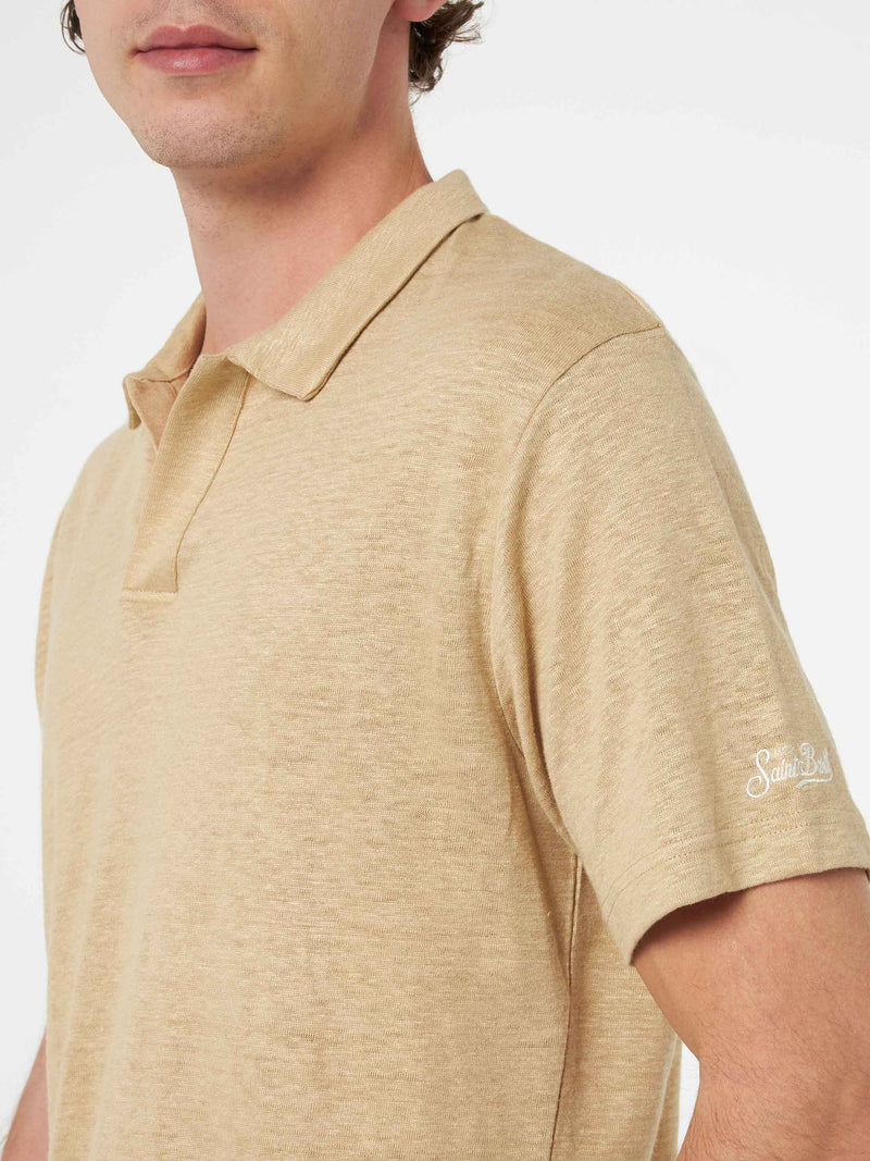 Man beige linen polo shirt Fraser